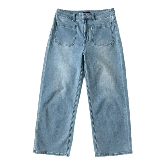 Quince Stretch High Rise Patch Pocket Wide Leg Jeans Light Wash Size 30 - Picture 2 of 8